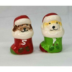 Vintage Dogs In Christmas Stockings Figural Salt And Pepper Shakers